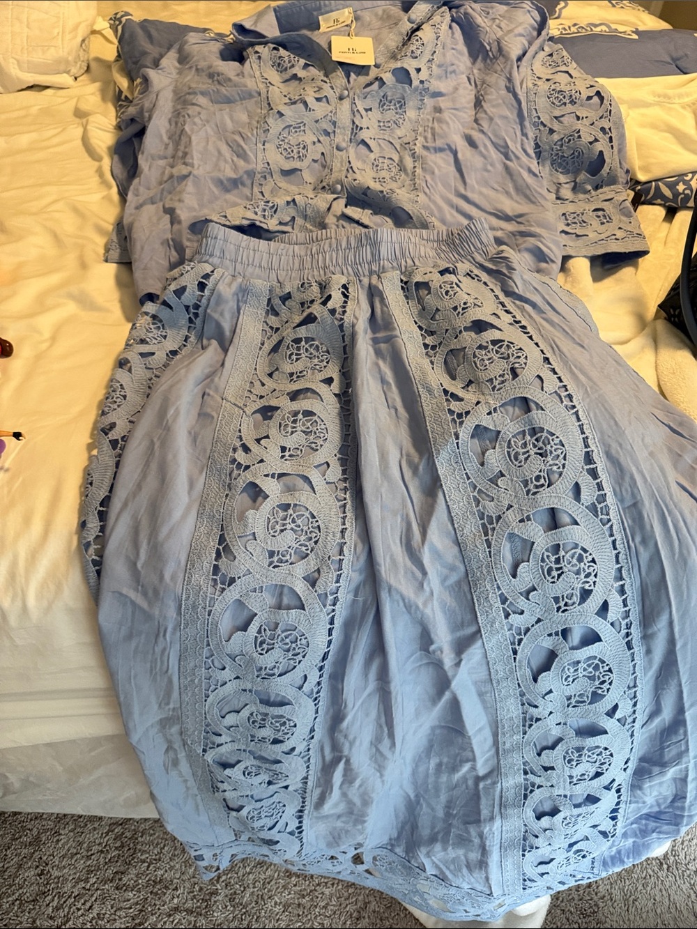 Light Blue Lace Trim Two-Piece Set